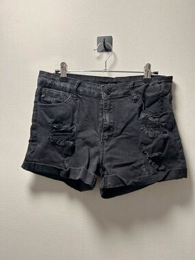 KanCan Black Distressed Roll-Hem Denim Shorts